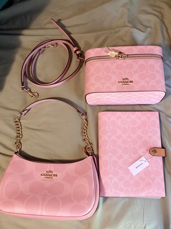 Coach Handbags - Coach powder pink Signature Canvas set